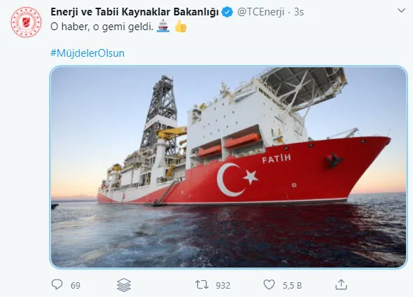 Bakanlıktan dikkat çeken 'Fatih' paylaşımı: O haber, o gemi geldi... - 1