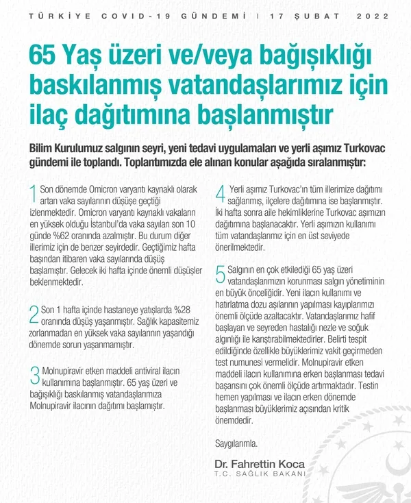 bilim-kurulu-toplantisi-sonrasinda-son-dakika-yazili-aciklama-1645113692140.jpg Bilim Kurulu toplantısı sonrasında son dakika yazılı açıklama! 65 yaş üstüne ilaç dağıtımı başladı - 1
