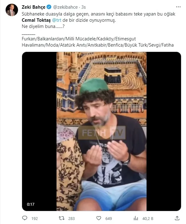 TRT dizisi oyuncusu Cemal Toktaş Subhaneke duasıyla alay etti! Tepkiler çığ gibi: Yazıklar olsun