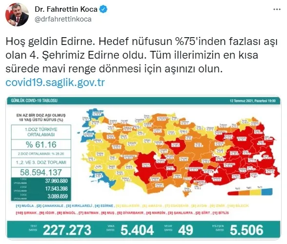 SON DAKİKA | Sağlık Bakanlığı 12 Temmuz 2021'e ait Kovid-19 vaka ve vefat tablosunu duyurdu - 3
