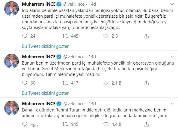 CHP’li Muharrem İnce’den Rahmi Turan’ın iddialarına sert yanıt