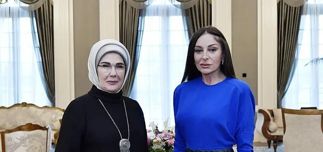 Emine Erdoğan Azerbaycan Cumhurbaşkanı İlham Aliyev’in eşi Mihriban Aliyeva ile görüştü