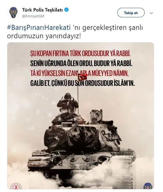 Emniyet Genel Müdürlüğü'nden Barış Pınarı Harekatı'na destek mesajı - 1