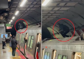 Metro durağında şoke eden anlar! Metronun üzerine çıktı