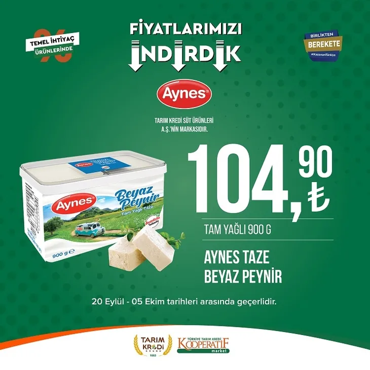 Tarım kredi market yeni indirim listesi yayınladı! 117.90 TL’ye Sucuk, 104.90 TL’ye Beyaz Peynir, 35.75 TL’ye Pirinç, 23.90 TL’ye dev Kağıt Havlu yer alıyor