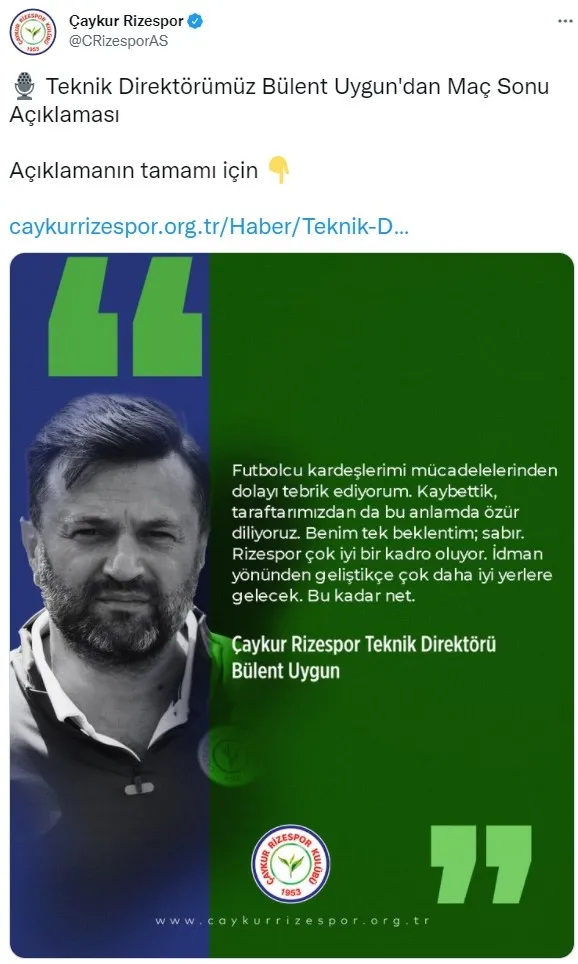 Çaykur Rizespor’da teknik direktör Bülent Uygun dönemi sona erdi