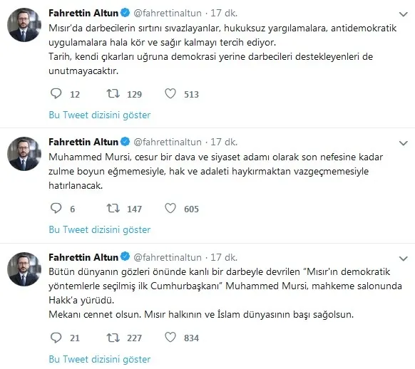 Cumhurbaşkanlığından Mursi’nin vefatı için açıklama