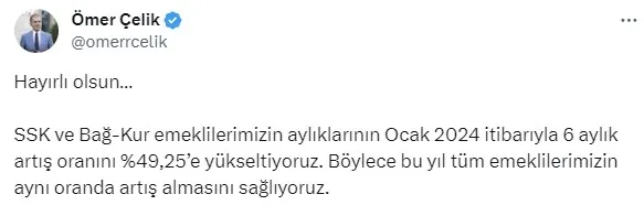 Bakan Vedat Işıkhan müjdeyi verdi: SSK ve Bağ-Kur emeklilerine 49,25 artış!