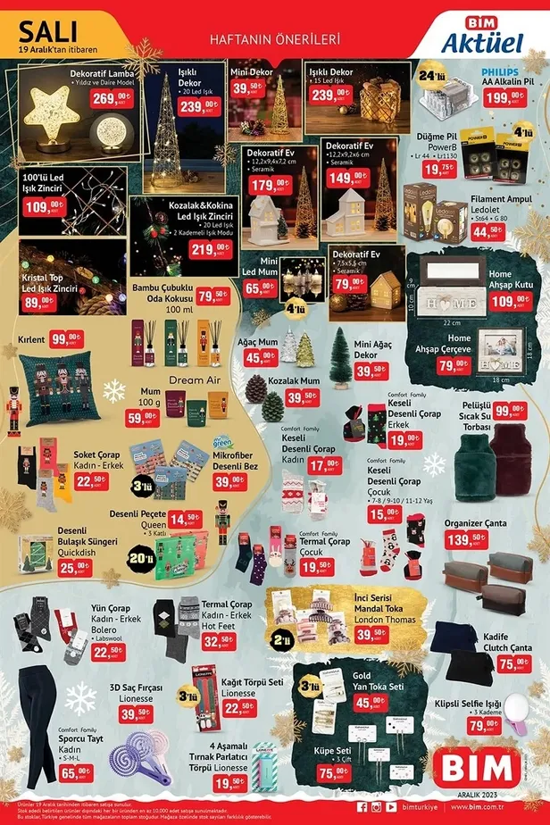 BİM 19 Aralık aktüel ürünler kataloğu yayınlandı! Dekoratif Lamba 269 TL, Işıklı Dekor 239 TL, Mini Dekor 39,50 TL, Işıklı Dekor 239 TL ve daha fazlası satışta