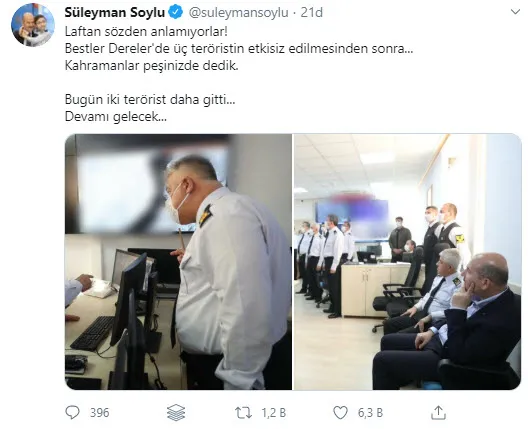 Son dakika: Bakan Soylu Twitter’dan paylaştı: Bugün iki terörist daha gitti! Devamı gelecek