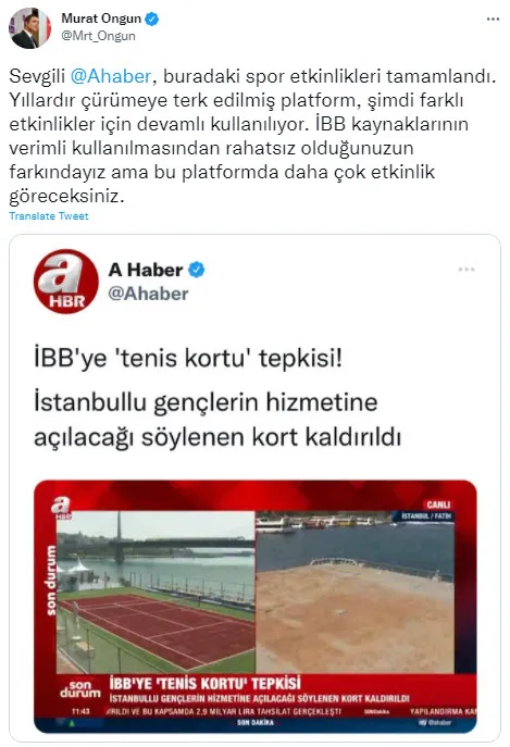 A Haber İBB'ye tenis kortu tepkisini gündeme getirdi! İBB Sözcüsü Murat Ongun'un açıklaması soru işaretlerini artırdı - 2