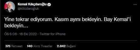 Kılıçdaroğlu yine ’adayım’ diyemedi kasım ayını işaret etti