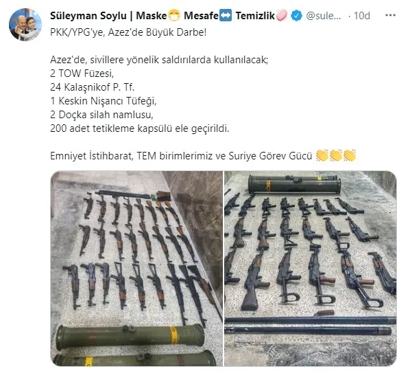 İçişleri Bakanı Süleyman Soylu duyurdu! PKK-YPG’ye Azez’de büyük darbe