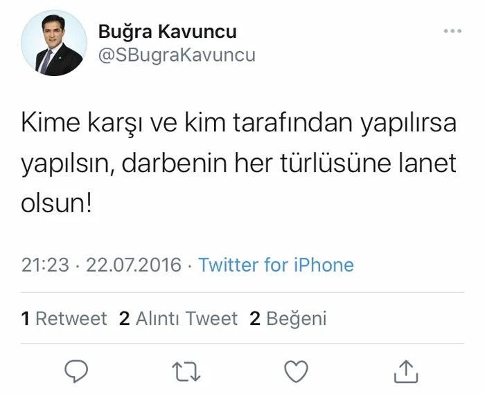 İYİ Parti İstanbul İl Başkanı Buğra Kavuncu 15 Temmuz darbe girişiminden bir hafta sonra tweet atmış! - 1