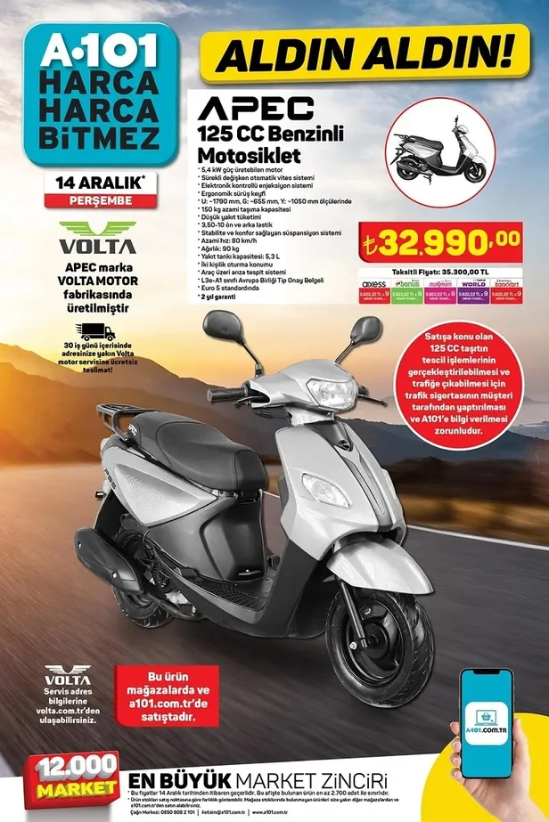 A101 16 Aralık aktüel indirim kataloğu yayınlandı! A101’e 125 CC Benzinli Motosiklet, Toshiba smart TV, Duvar Tipi Isıtıcı ve daha fazlası satışta