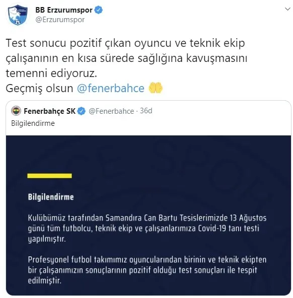 Fenerbahçe'ye koronavirüs nedeniyle geçmiş olsun mesajları yağdı - 4