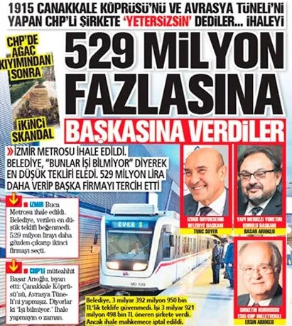 İzmir’de CHP skandallarına bir yenisi daha eklendi! İzmir Metrosu ihalesinde 529 milyonluk şok