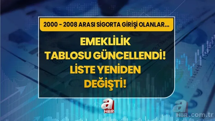 Emeklilik tablosu güncellendi! Liste yeniden değişti! 2000 - 2008 arası sigorta girişi olanlar dikkat! SGK prim - gün - yaş...