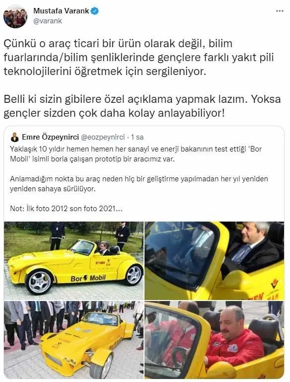 Algıcı gazeteci Emre Özpeynirci sert kayaya çarptı! Sanayi ve Teknoloji Bakanı Mustafa Varank'tan tokat gibi 'Bor mobil' cevabı - 2