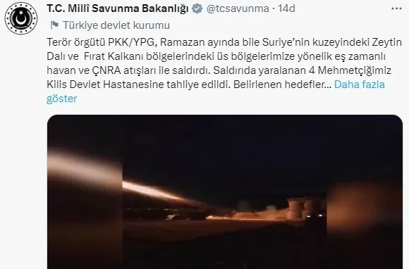 MSB duyurdu: Suriye’nin kuzeyinde terör örgütü PKK-YPG tarafından saldırı düzenlendi