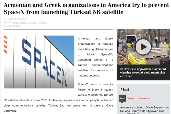 Yunan ve Ermeni örgütlerden Türkiye’yi durdurmak için skandal iftira! Türksat 5B uydusu için ABD’ye mektup