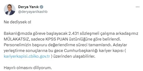 Bakan Yanık’tan sözleşmeli personel alımına yönelik açıklama! Ne dediysek o...