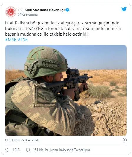 MSB duyurdu! Fırat Kalkanı bölgesinde 2 PKK/YPG'li terörist etkisiz hale getirildi - 1