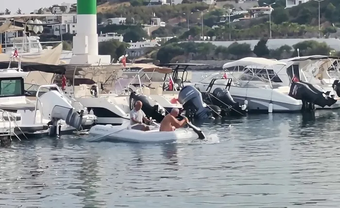 Bodrum'da köpek balığını elleriyle yakalayıp kurtardı | Görüntüler sosyal medyada çok konuşuldu - 1