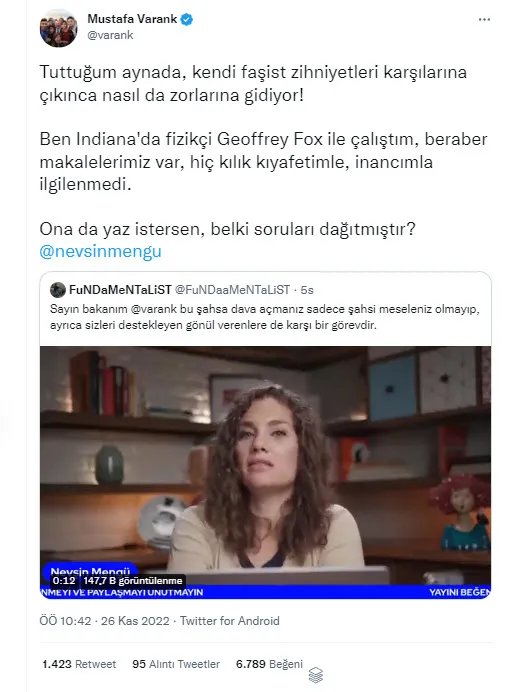 Bakan Varank’tan kendisi için Soruları çalarak ODTÜ’ye girdi iftirasında bulunan Nevşin Mengü’ye tokat gibi yanıt