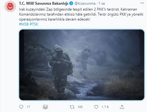 Son dakika: MSB: Irak'ın kuzeyinde 2 PKK'lı etkisiz hale getirildi - 1