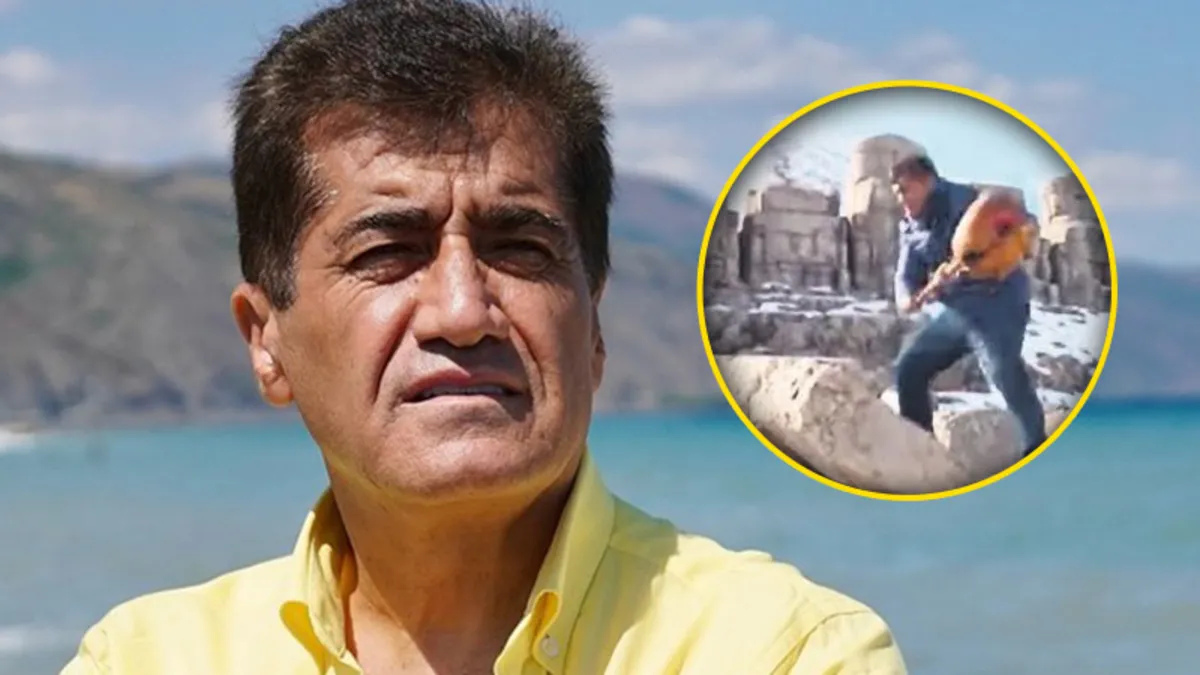 Nemrut'ta skandal hareket! Aydın Aydın 2100 yıllık tarihi eseri hiçe saydı