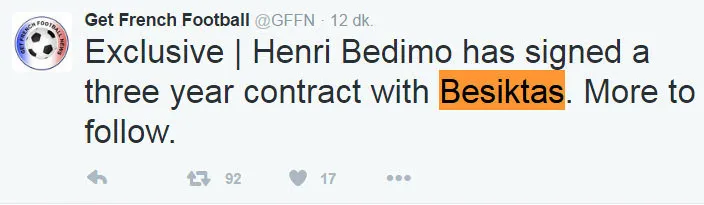 "Beşiktaş Henri Bedimo 3 yıllık anlaştı" - 1
