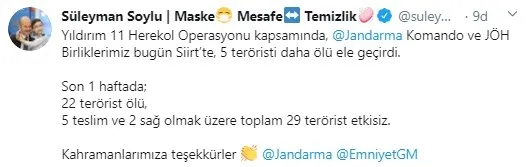 Son dakika: İçişleri Bakanı Süleyman Soylu: Siirt’te 5 terörist öldürüldü