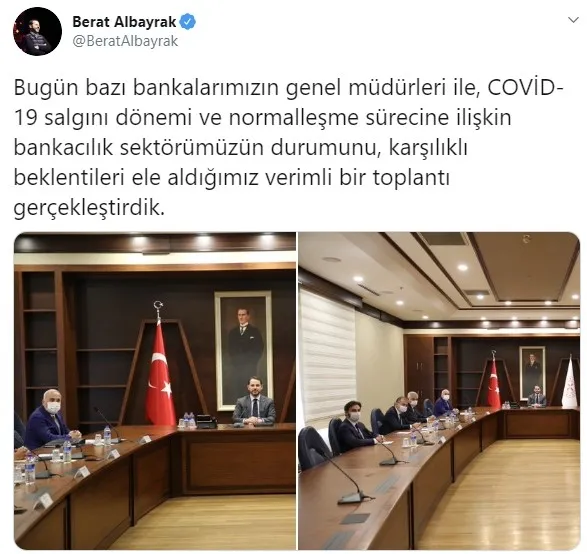 Hazine ve Maliye Bakanı Berat Albayrak bazı bankaların genel müdürleriyle toplantı yaptı