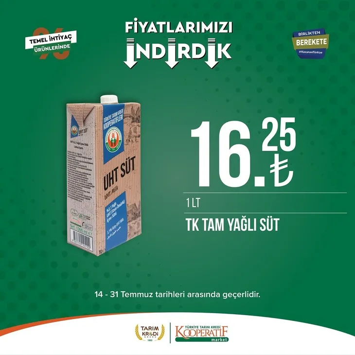 Tarım Kredi Market indirimlerinde son 6 gün! Katalogda yok yok! Çamaşır deterjanı 99.90, Ayçiçek yağı 36.90, Süzme peynir 64.90, zeytin 57.90 TL...