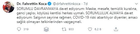 Son dakika: Sağlık Bakanı Fahrettin Koca’dan dikkat çeken uyarı: COVID-19 riski abartılıyor diyenler...