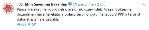 Kuzey Irak'a hava harekatı! 3 terörist etkisiz hale getirildi - 1