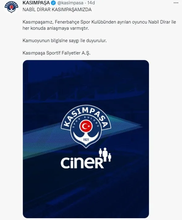 Son dakika: Kasımpaşa Nabil Dirar ile anlaşmaya vardı