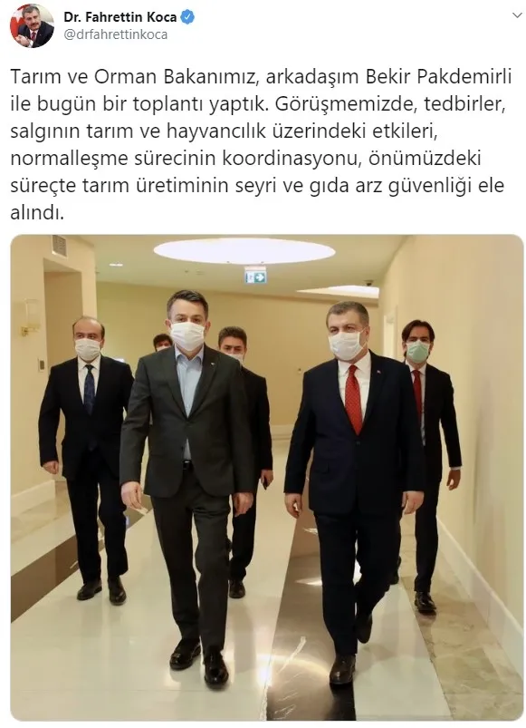 Sağlık Bakanı Fahrettin Koca ve Bakan Pakdemirli'den koronavirüs görüşmesi - 1