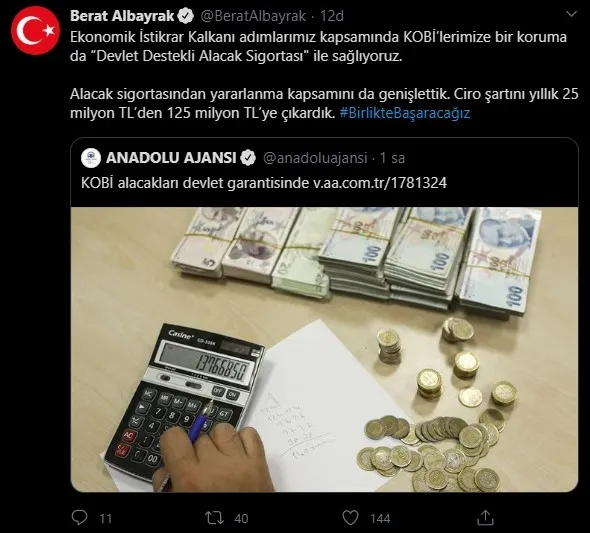 Hazine ve Maliye Bakanı Berat Albayrak’tan KOBİ’lere destek açıklaması