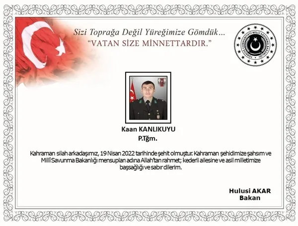 Pençe-Kilit Harekatı’ndan acı haber: Teğmen Kaan Kanlıkuyu şehit oldu