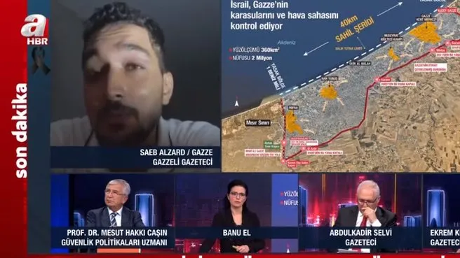 A Haber canlı yayınında yürekleri dağlayan sözler! Gazzeli Gazeteci Saeb Alzard: Evimiz bombalandı! Çok şükür babam şehit düştü