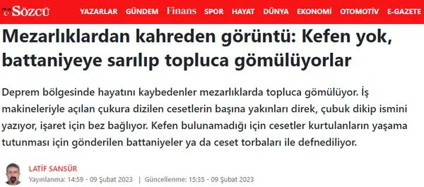 Diyanet’ten Sözcü Gazetesi’nin kefen yok haberine yalanlama! Kefen var, bütün dini vecibeler de yapılıyor