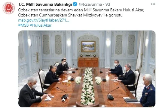 Milli Savunma Bakanı Hulusi Akar Özbekistan Cumhurbaşkanı Shavkat Mirziyoyev ile görüştü - 1