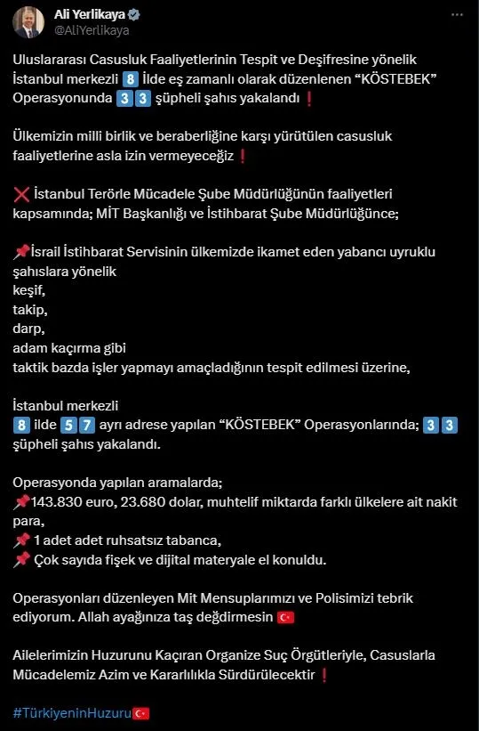 8 ilde eş zamanlı operasyon! Mossad ajanı 34 kişi yakalandı | Wall Street Journal Mossad’ın hedefi Türkiye demişti...