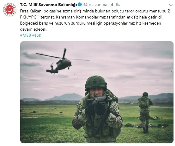 Son dakika: Milli Savunma Bakanlığı: Fırat Kalkanı bölgesinde 2 PKK-YPG’li öldürüldü - 1