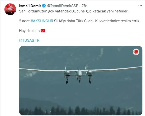 TSK’ya 2 adet AKSUNGUR daha teslim edildi