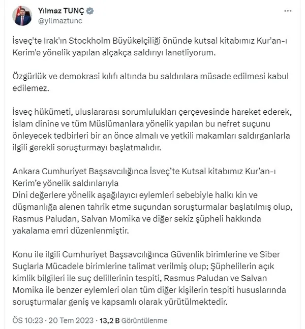 Türk Dışişleri Bakanlığı’ndan Stockholm’de Kur’an-ı Kerim’e saldırıya yanıt: Lanetliyoruz