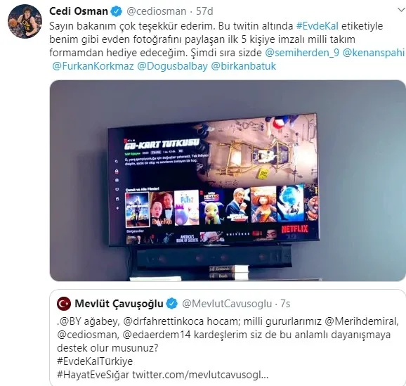 Cedi Osman Mevlüt Çavuşoğlu'nun başlattığı dayanışmaya destek verdi - 1