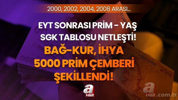 EYT prim - yaş SGK tablosu netleşti! Bağkur İHYA, staj ve çıraklık, 5000 prim çemberi şekillendi! 2000, 2002, 2004, 2008 arası sigorta girişliler...